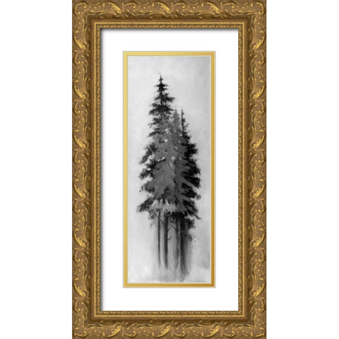 Silhouette of Black and Grey Trees Gold Ornate Wood Framed Art Print with Double Matting by Atelier B Art Studio