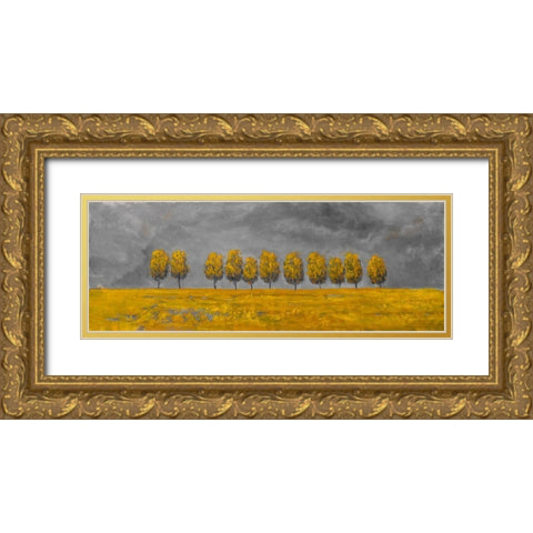 TREES IN A FIELD Gold Ornate Wood Framed Art Print with Double Matting by Atelier B Art Studio
