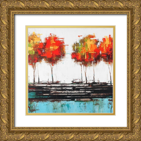 MODERN STYLE TREES Gold Ornate Wood Framed Art Print with Double Matting by Atelier B Art Studio