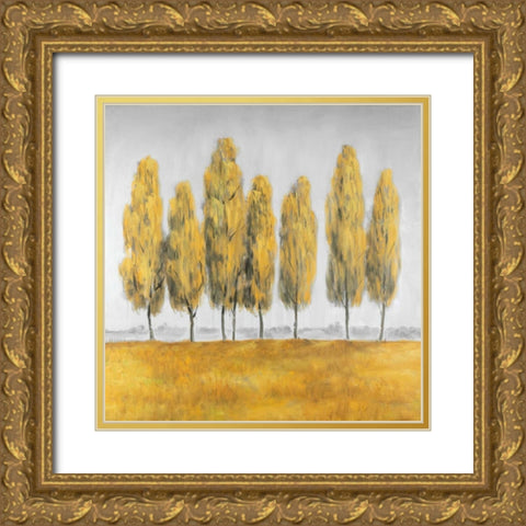 Abstract Yellow Trees Gold Ornate Wood Framed Art Print with Double Matting by Atelier B Art Studio