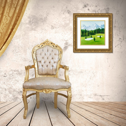 Golf Course with Mountains View Gold Ornate Wood Framed Art Print with Double Matting by Atelier B Art Studio
