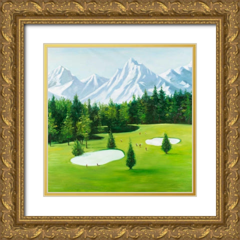 Golf Course with Mountains View Gold Ornate Wood Framed Art Print with Double Matting by Atelier B Art Studio
