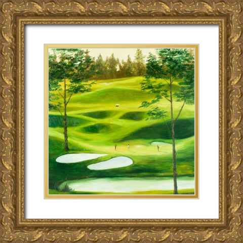 Big Golf Course Gold Ornate Wood Framed Art Print with Double Matting by Atelier B Art Studio