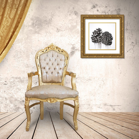 THREE SMALL PINE CONES Gold Ornate Wood Framed Art Print with Double Matting by Atelier B Art Studio