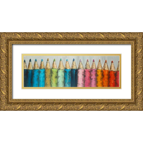 Colouring Pencils Gold Ornate Wood Framed Art Print with Double Matting by Atelier B Art Studio