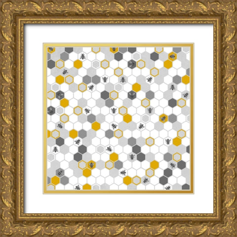BEEHIVE PATTERN Gold Ornate Wood Framed Art Print with Double Matting by Atelier B Art Studio