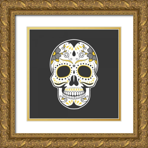 Mexican Sugar Skull Art Gold Ornate Wood Framed Art Print with Double Matting by Atelier B Art Studio