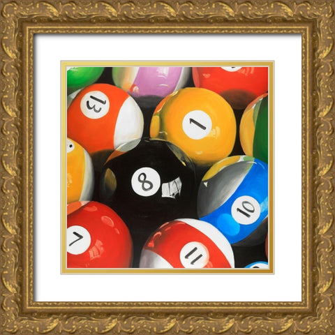 Pool Balls Closeup Gold Ornate Wood Framed Art Print with Double Matting by Atelier B Art Studio