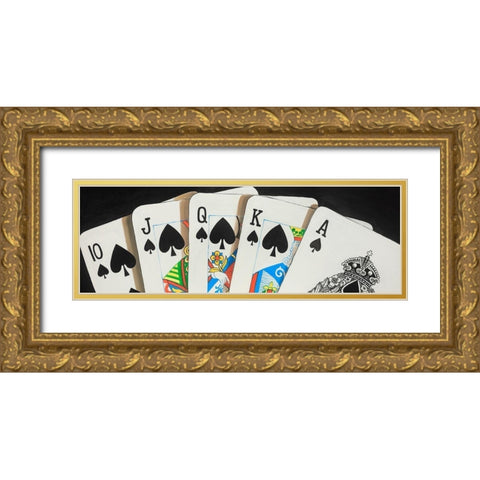 Spades Royal Flush Closeup Gold Ornate Wood Framed Art Print with Double Matting by Atelier B Art Studio