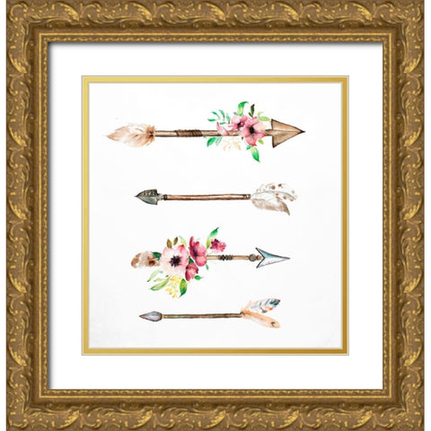 ARROWHEADS AND FLOWERS Gold Ornate Wood Framed Art Print with Double Matting by Atelier B Art Studio