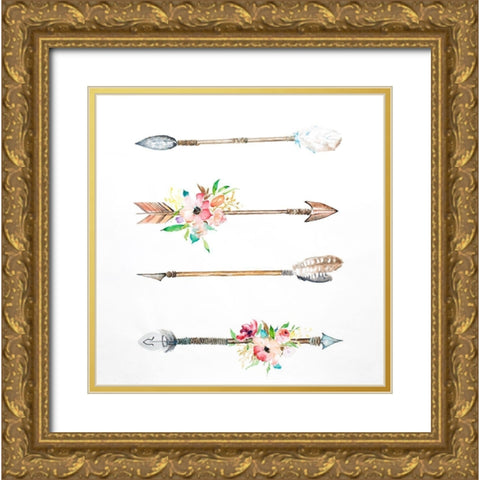 FLÃˆCHES ET FLEURS Gold Ornate Wood Framed Art Print with Double Matting by Atelier B Art Studio