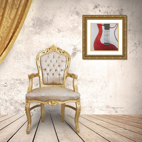 Red Electric Guitar Gold Ornate Wood Framed Art Print with Double Matting by Atelier B Art Studio
