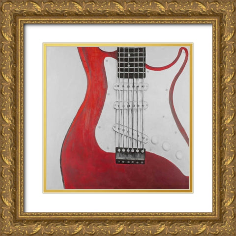 Red Electric Guitar Gold Ornate Wood Framed Art Print with Double Matting by Atelier B Art Studio