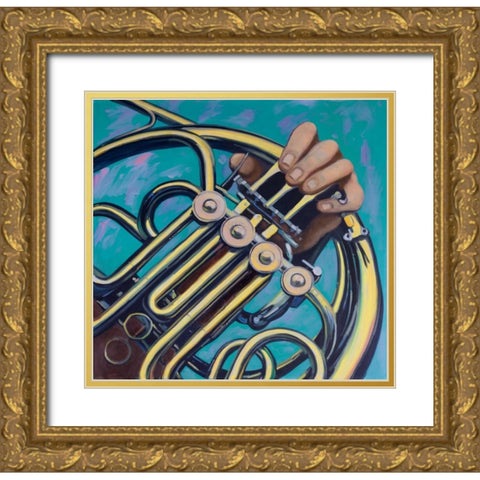 Musicien with French Horn Gold Ornate Wood Framed Art Print with Double Matting by Atelier B Art Studio