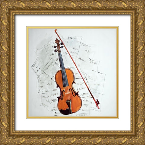VIOLIN ON MUSIC SHEET Gold Ornate Wood Framed Art Print with Double Matting by Atelier B Art Studio