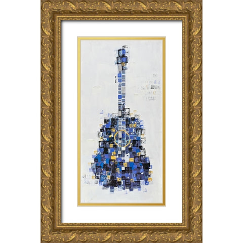 ABSTRACT GUITAR MADE OF SQUARES Gold Ornate Wood Framed Art Print with Double Matting by Atelier B Art Studio
