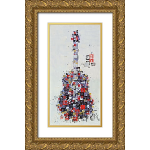 ABSTRACT GUITAR MADE OF SHAPES Gold Ornate Wood Framed Art Print with Double Matting by Atelier B Art Studio