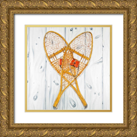 Vintage Wood Snowshoes Gold Ornate Wood Framed Art Print with Double Matting by Atelier B Art Studio