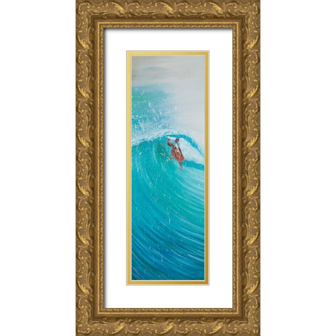 SURFER IN THE MIDDLE OF THE WAVE Gold Ornate Wood Framed Art Print with Double Matting by Atelier B Art Studio