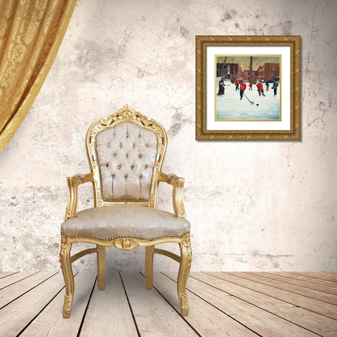 YOUNG HOCKEY PLAYERS Gold Ornate Wood Framed Art Print with Double Matting by Atelier B Art Studio