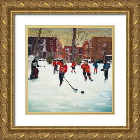 YOUNG HOCKEY PLAYERS Gold Ornate Wood Framed Art Print with Double Matting by Atelier B Art Studio
