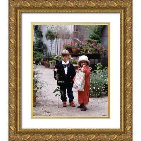 kids in love Gold Ornate Wood Framed Art Print with Double Matting by Hoenderkamp, Patrick