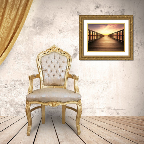 Bay Bridge Sunset Gold Ornate Wood Framed Art Print with Double Matting by Paulus