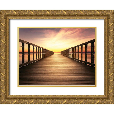 Bay Bridge Sunset Gold Ornate Wood Framed Art Print with Double Matting by Paulus