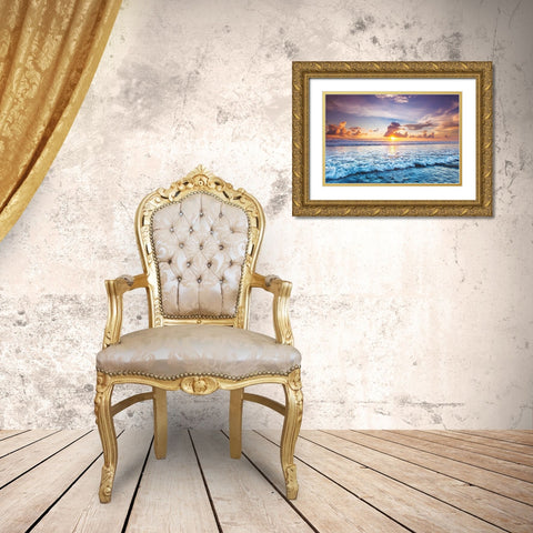 Sunset over Blue Sea Gold Ornate Wood Framed Art Print with Double Matting by Mikhaylov