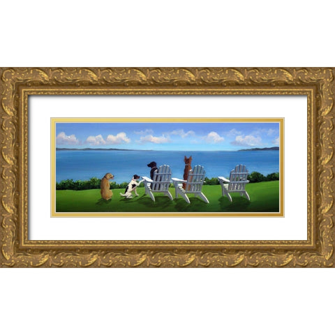 Pups with a View Gold Ornate Wood Framed Art Print with Double Matting by Saxe, Carol