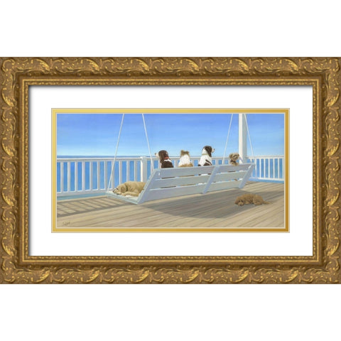 Tails on a Porch Swing Gold Ornate Wood Framed Art Print with Double Matting by Saxe, Carol