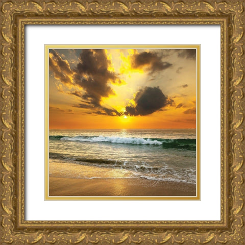 Sunset Over the Sea Gold Ornate Wood Framed Art Print with Double Matting by Below, S.