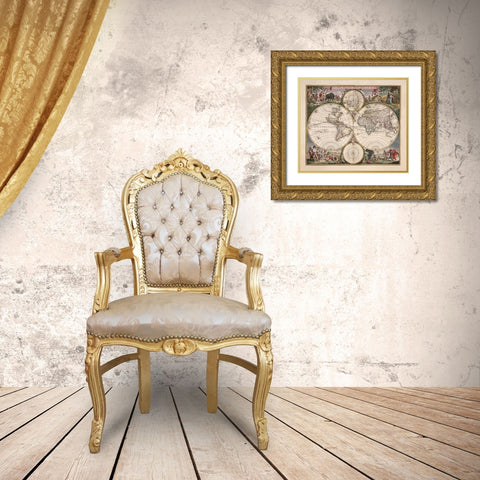 Nova Orbis Tabula Gold Ornate Wood Framed Art Print with Double Matting by Wit, Frederick de