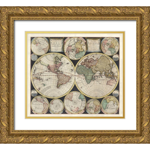 World Map 1594 Gold Ornate Wood Framed Art Print with Double Matting by Allard, Carel