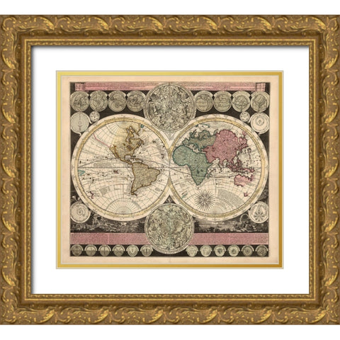 Planisphaerium Gold Ornate Wood Framed Art Print with Double Matting by Visscher, Nicholas