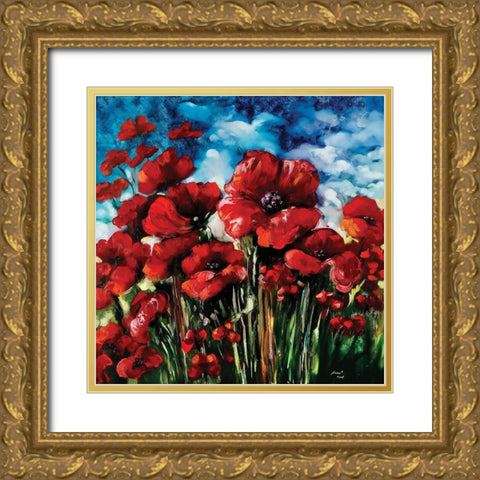 Poppy Field Gold Ornate Wood Framed Art Print with Double Matting by Sipos, Judit