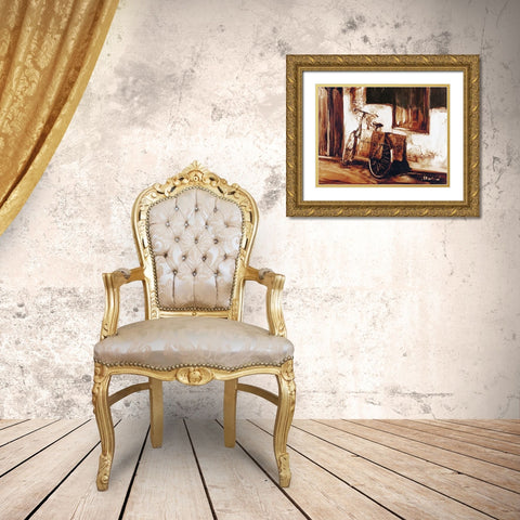 Cottage Bicycle Gold Ornate Wood Framed Art Print with Double Matting by Sipos, Judit