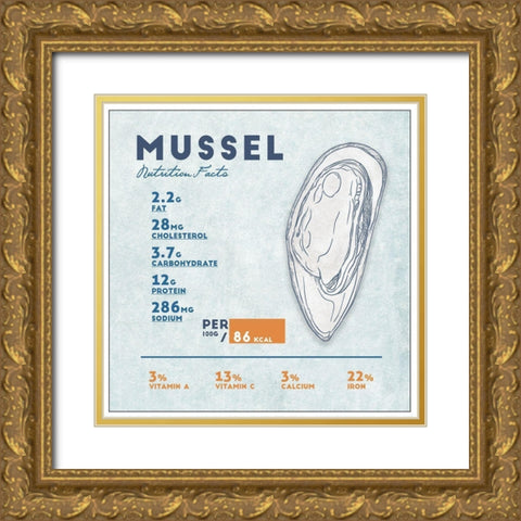 Mussel Nutrition Facts Gold Ornate Wood Framed Art Print with Double Matting by Anonymous