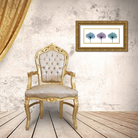 Three Flowers in Color Gold Ornate Wood Framed Art Print with Double Matting by Anonymous