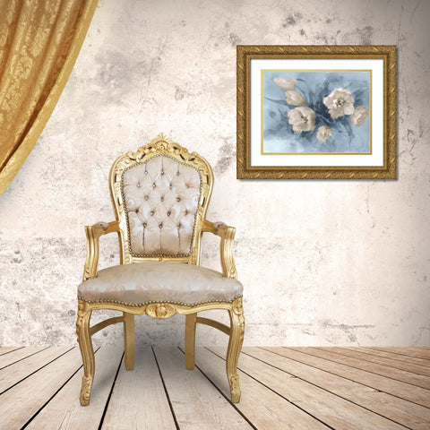 Tulips painting in blue-brown  Gold Ornate Wood Framed Art Print with Double Matting by Lipeikaite, E.
