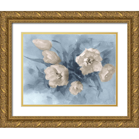 Tulips painting in blue-brown  Gold Ornate Wood Framed Art Print with Double Matting by Lipeikaite, E.