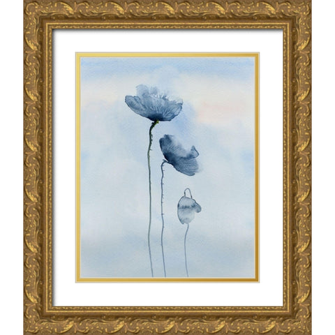 Poppies in blue Gold Ornate Wood Framed Art Print with Double Matting by Anonymous