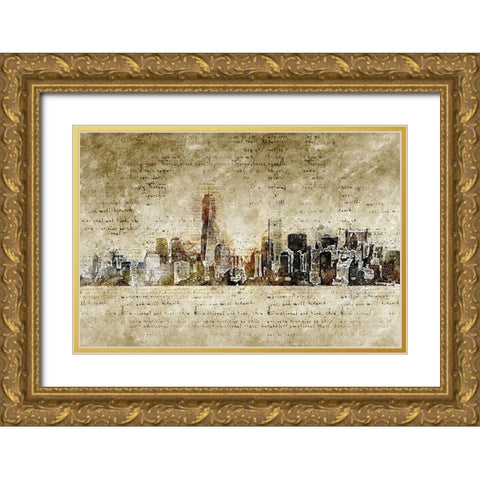 New York Abstract Gold Ornate Wood Framed Art Print with Double Matting by Kuelbel, M.