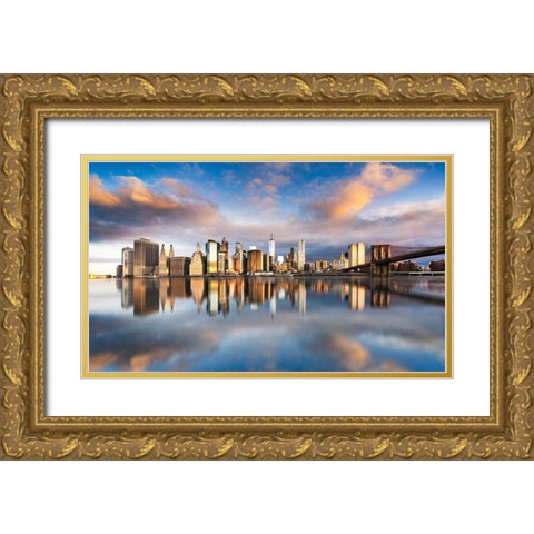 Color NY View Gold Ornate Wood Framed Art Print with Double Matting by Preve, Beatrice