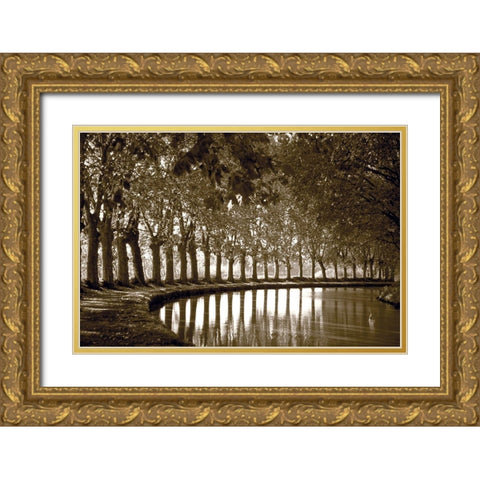 Tree Line at Pond Gold Ornate Wood Framed Art Print with Double Matting by Anonymous