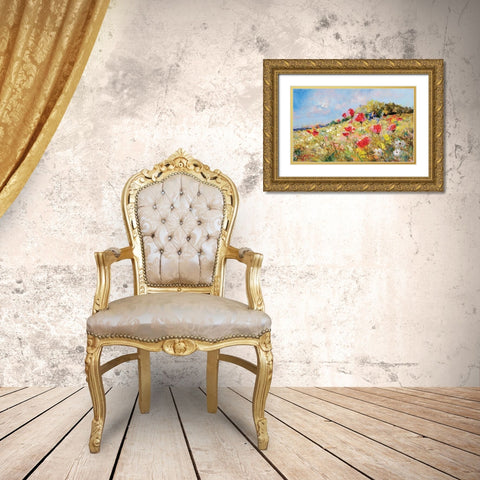 Wild Flower Hill Gold Ornate Wood Framed Art Print with Double Matting by Anonymous