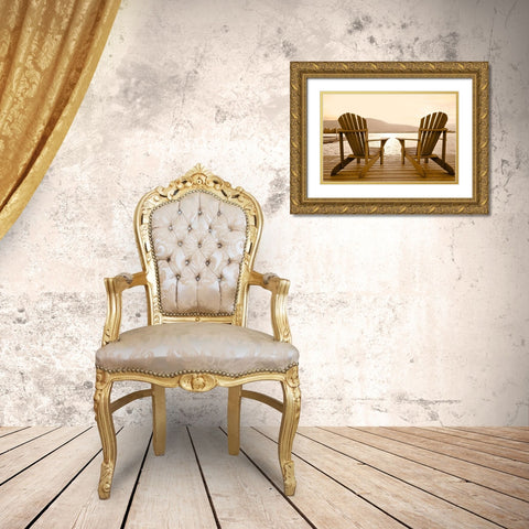 Two Adirondacks on Lake Gold Ornate Wood Framed Art Print with Double Matting by Pali, Frank