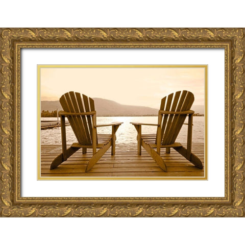 Two Adirondacks on Lake Gold Ornate Wood Framed Art Print with Double Matting by Pali, Frank