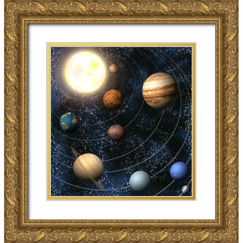 Our Solar System Gold Ornate Wood Framed Art Print with Double Matting by Georghiou, Christos