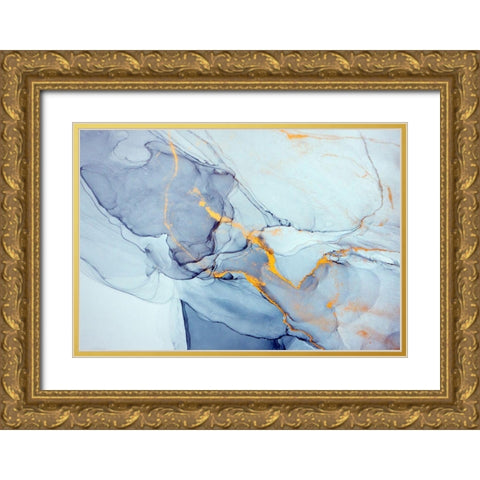 Abstract in Indigo and Gold  Gold Ornate Wood Framed Art Print with Double Matting by Dein, Mari